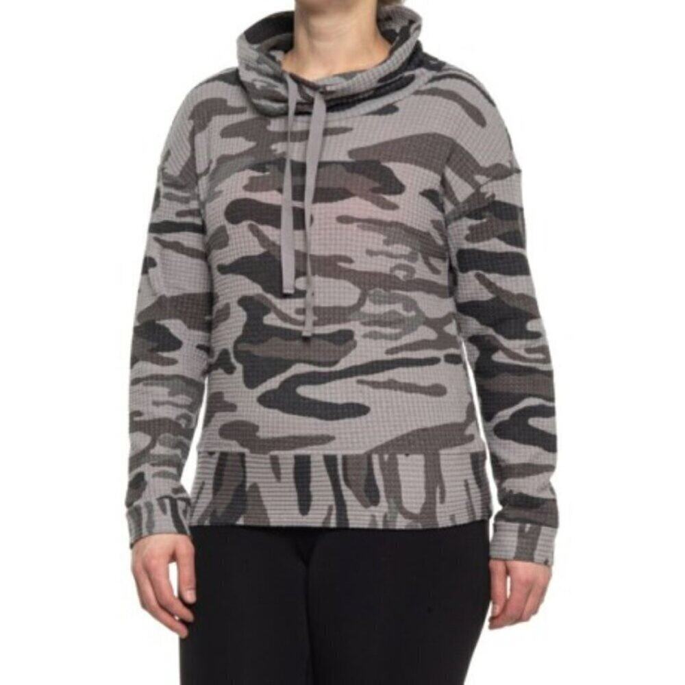 North River Waffle Knit Printed Cowl Neck Shirt - Long Sleeve-Cloudburst-S-NWT